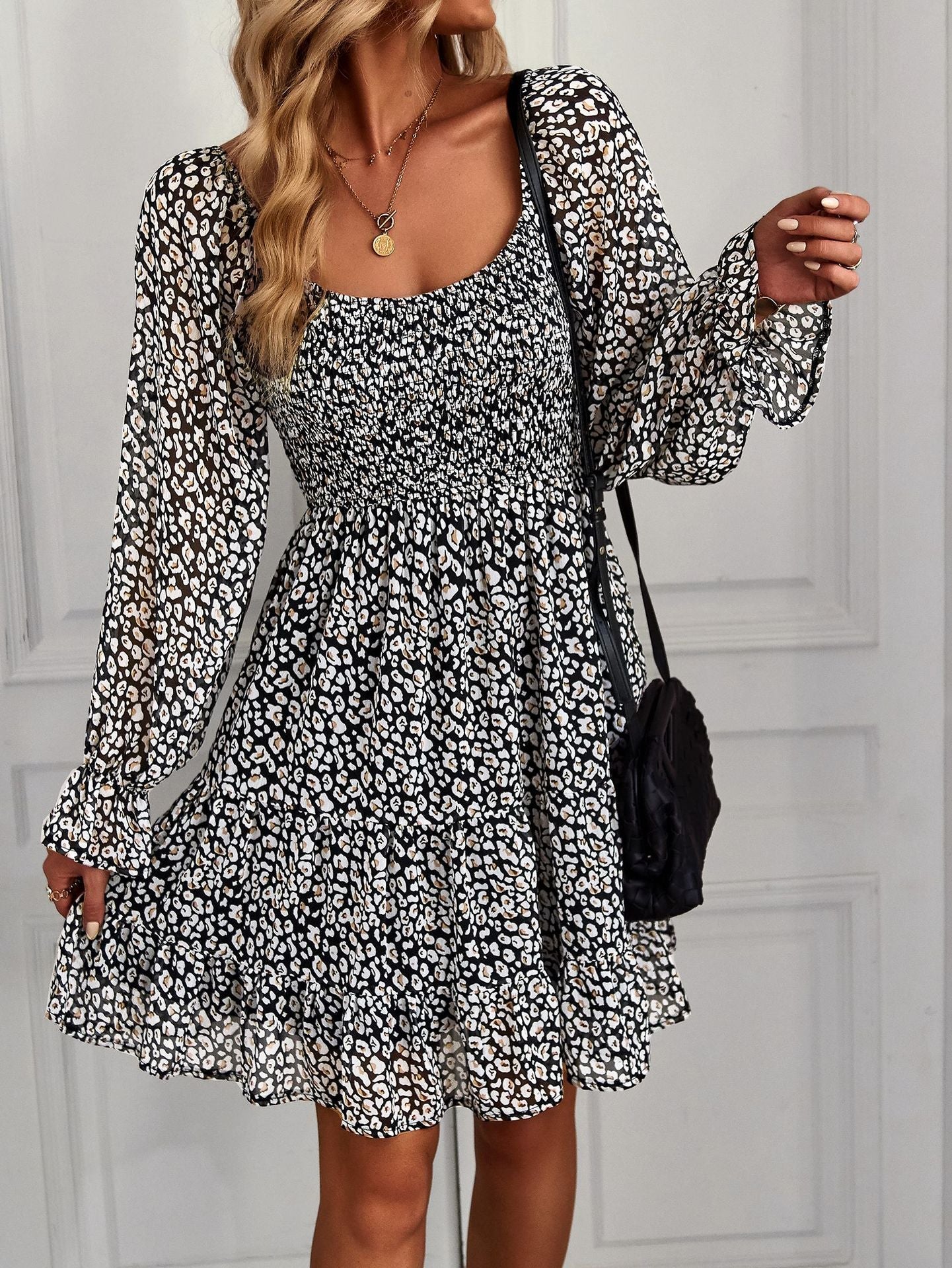 Bohemia Floral Print Ruffles Elastic Waist Mini Dress