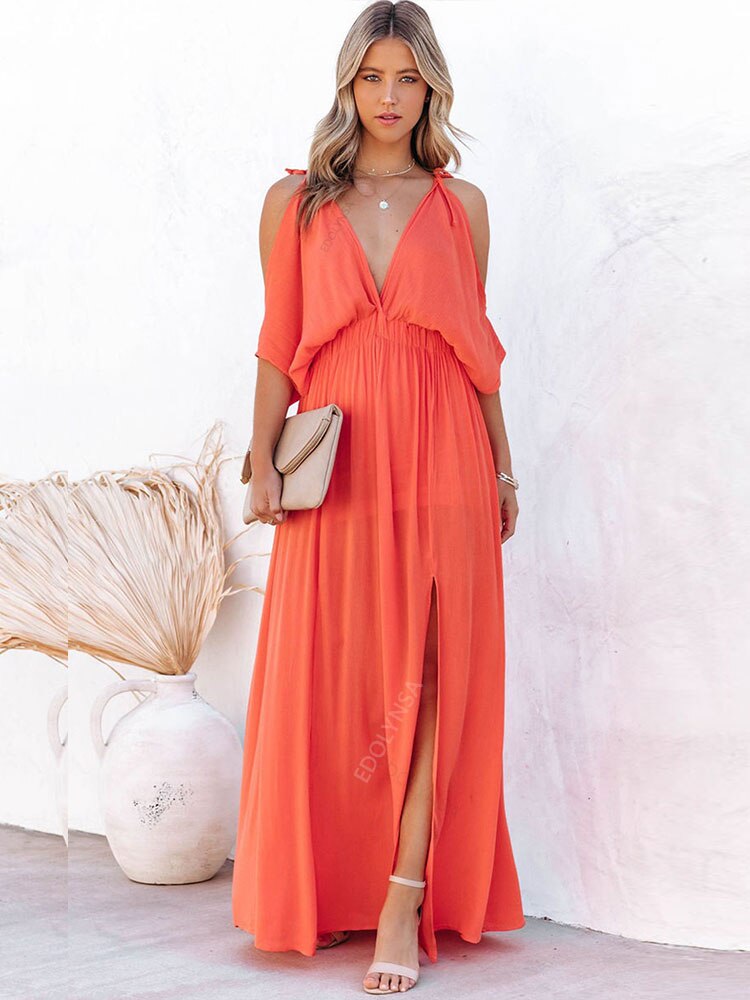 Summer Elegant Solid Color Beach Wear Maxi Dresses