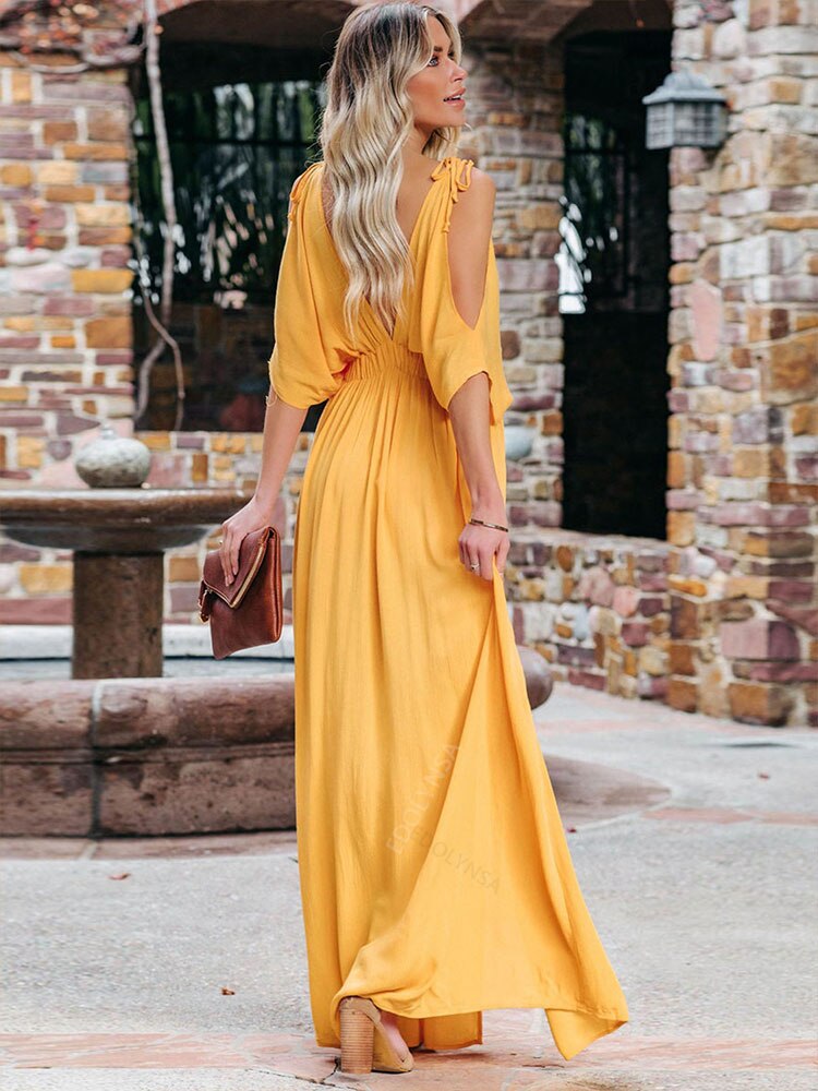Summer Elegant Solid Color Beach Wear Maxi Dresses