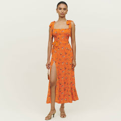 Green Basic Vintage Beach Tank Elegant Retro Floral Long Vestidos Belt Yellow