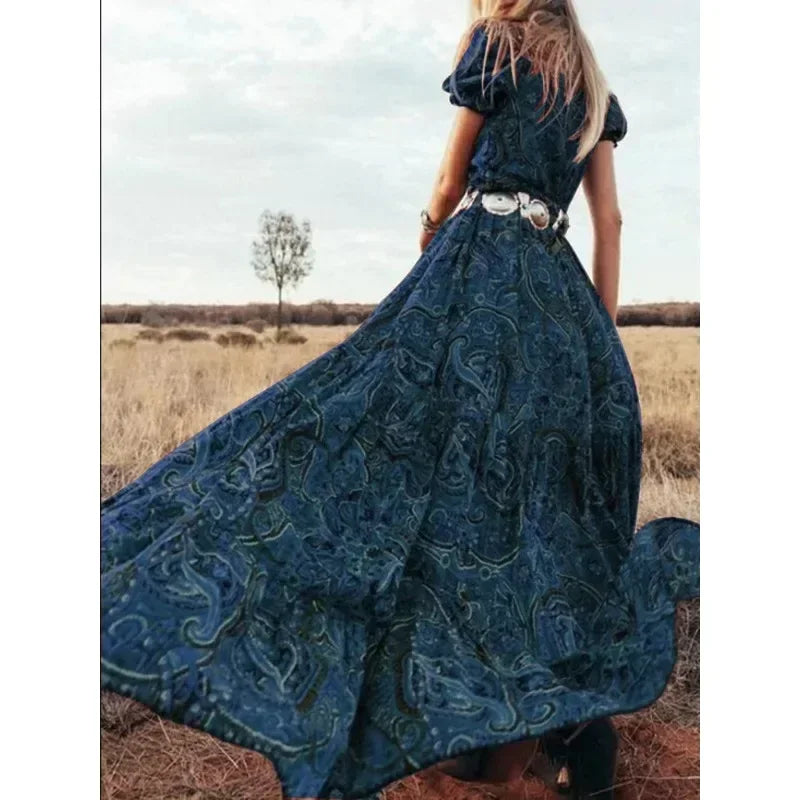 Vintage Floral Print Chiffon Gypsy Hippie Boho Dress