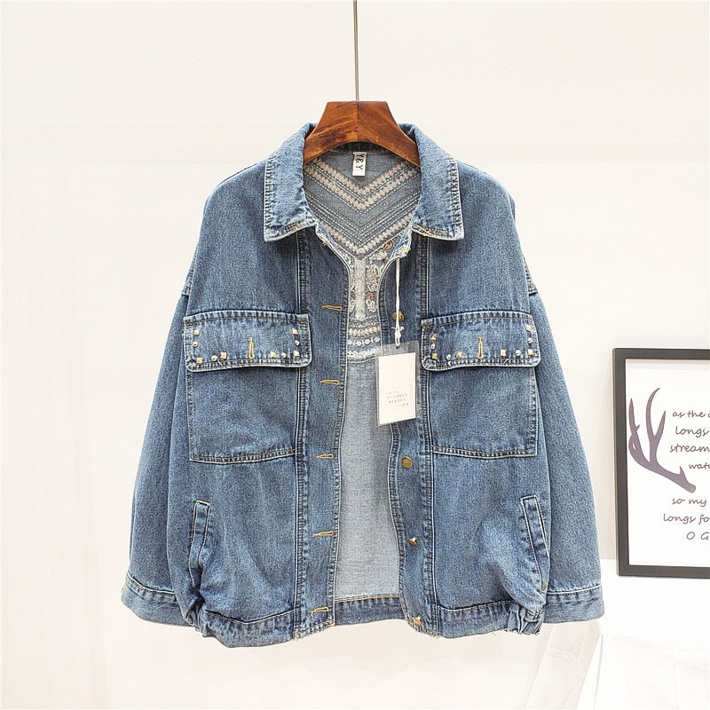 Floral Embroidery Suede Fringe Demin Jacket