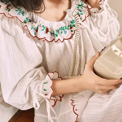 Boho Embroidery Scalloped Pajama Set