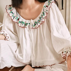 Boho Embroidery Scalloped Pajama Set