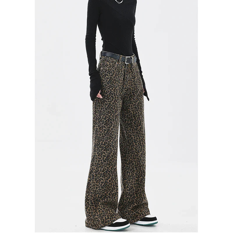 Printing High Waist Straight Streetwear Denim Pants
