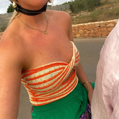 Strapless Knitted Tube Top Vest Hollow Out Sleeveless Summer Autumn Backless Y2K Tank Vintage Fashion Crop Tops