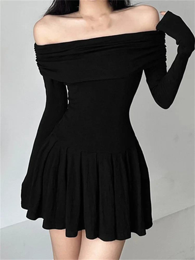 Y2K Party Ruched Black Slim Fit Mini Dress