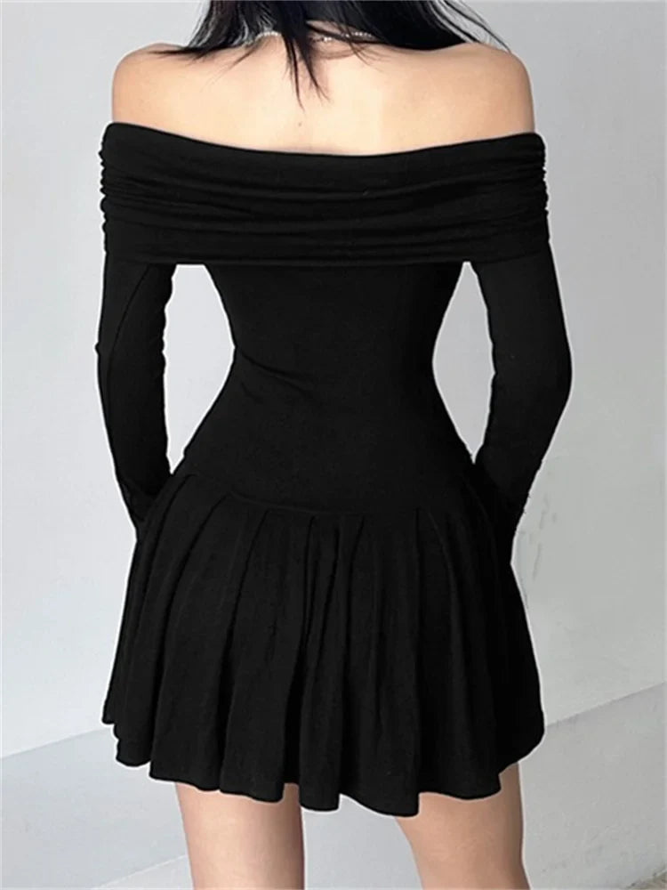 Y2K Party Ruched Black Slim Fit Mini Dress