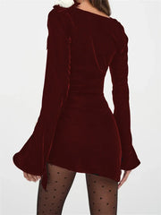 Elegant V-Neck Ruched 3D Flower Mini Dress