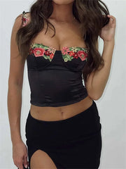 Flowers Sleeveless Strap Camis Summer Clubwear Sexy Low Cut Push Up Tank Bustiers Corsets Crop Tops