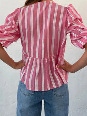 Fashion WomenCasual Short Sleeve O Neck Solid Color/Striped Streetwear Blouse