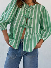 Fashion WomenCasual Short Sleeve O Neck Solid Color/Striped Streetwear Blouse