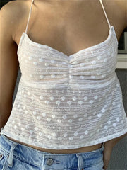 White Fairycore 00s Retro Halter Aesthetics Sexy Backless Boho Beach Crop Tops