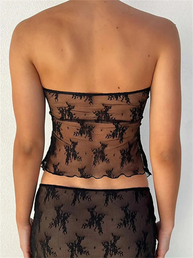 Bustiers Corsets Strapless Off Shoulder Party Clubwear Mesh See Through Mini Vest New Crop Tops