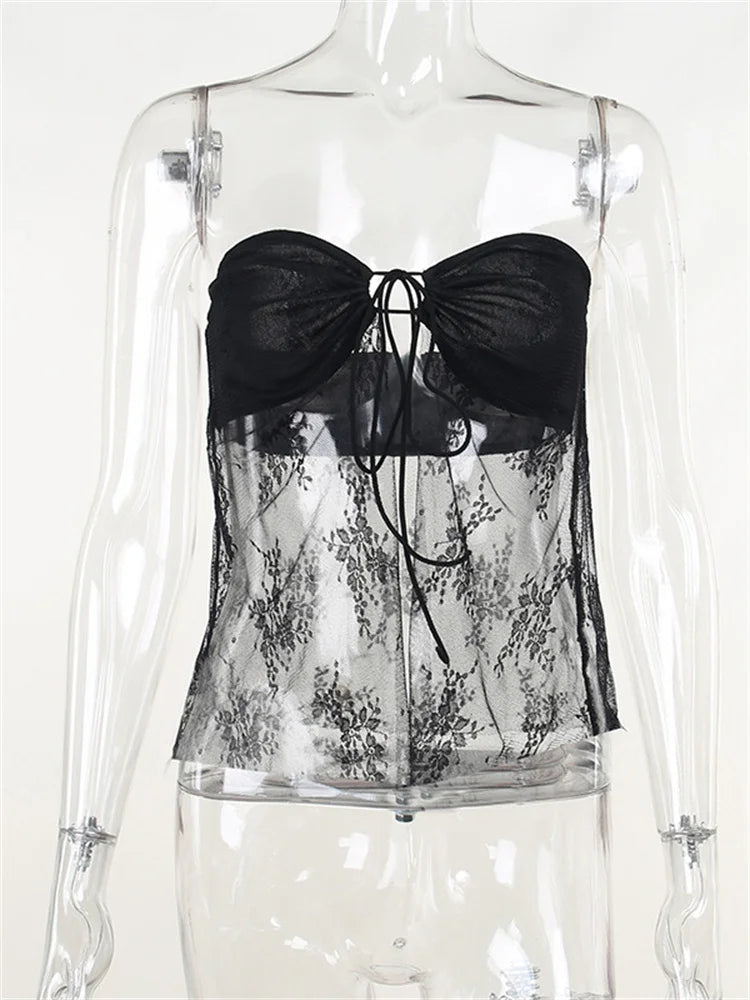 Bustiers Corsets Strapless Off Shoulder Party Clubwear Mesh See Through Mini Vest New Crop Tops