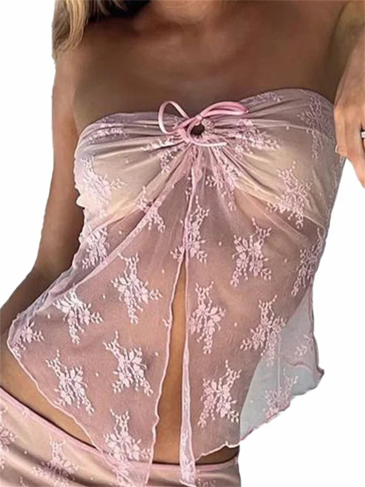 Bustiers Corsets Strapless Off Shoulder Party Clubwear Mesh See Through Mini Vest New Crop Tops