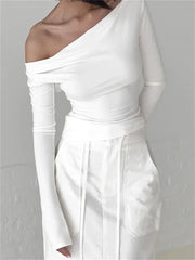 Low Cut Ruched Off Shoulder for Slim Fit Solid Backless Tie-up Casual Streetwear Tee