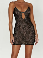 V-neck Hollow Out Lace Floral Mini Dress