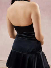 Satin Halter Lace Trim Front Bowknot V-Neck Backless Party Tank  Crop Tops