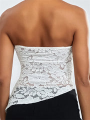 Sexy Summer Fashion Tube Sleeveless Lace Floral Bustiers Irregular Hem Corsets Mini Vest Crop Tops