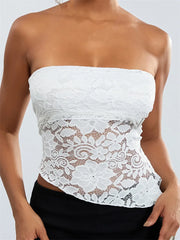 Sexy Summer Fashion Tube Sleeveless Lace Floral Bustiers Irregular Hem Corsets Mini Vest Crop Tops