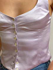 Single Breasted Sleeveless Elegant Solid V-neck Push Up Casual Streetwear Cami Top