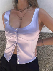 Single Breasted Sleeveless Elegant Solid V-neck Push Up Casual Streetwear Cami Top