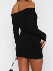 FashionSierra -Slash Neck Off Shoulder Pencil Mini Dress