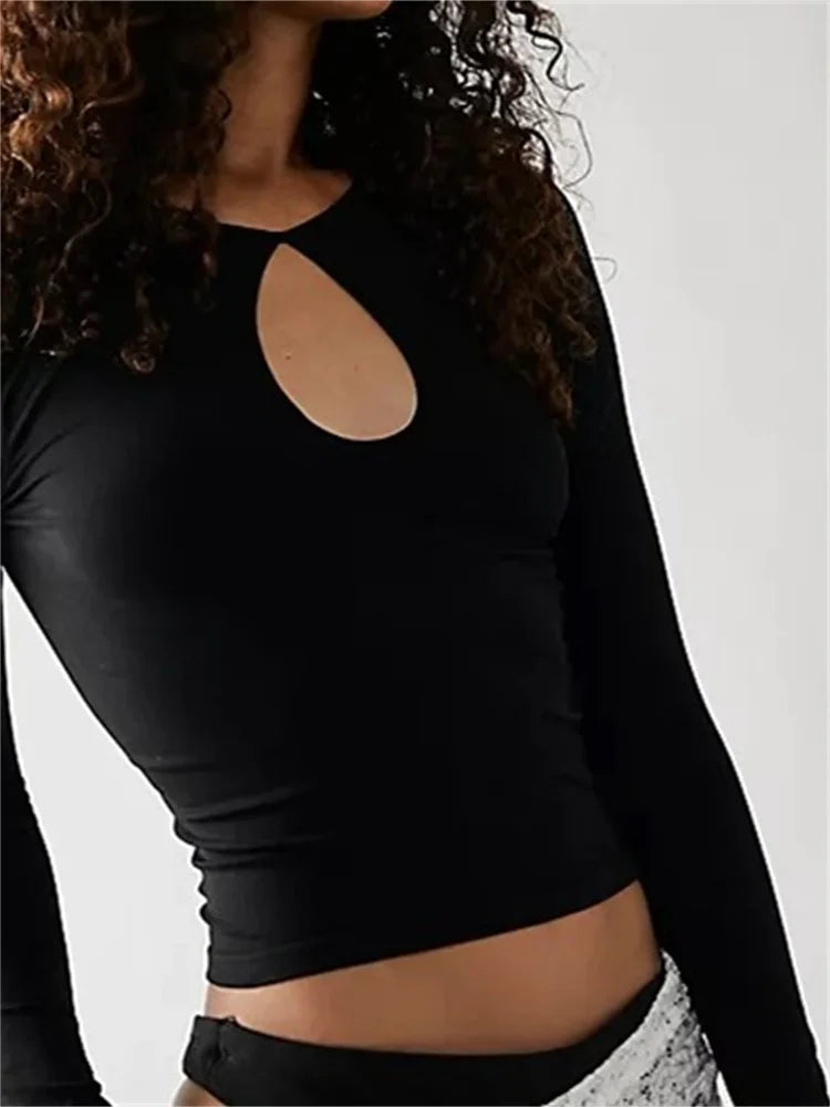 Casual for Hollow Out Basic Slim Female Pullover Fairy Long Sleeve Sexy Tops Tee