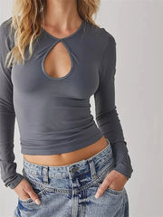 Casual for Hollow Out Basic Slim Female Pullover Fairy Long Sleeve Sexy Tops Tee