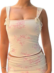 Bow Tie-up Tank for Fairy Grunge Y2K 2000s Aesthetic Slim Fit Mini Vest Chic Streetwear Crop Tops