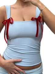 Bow Tie-up Tank for Fairy Grunge Y2K 2000s Aesthetic Slim Fit Mini Vest Chic Streetwear Crop Tops
