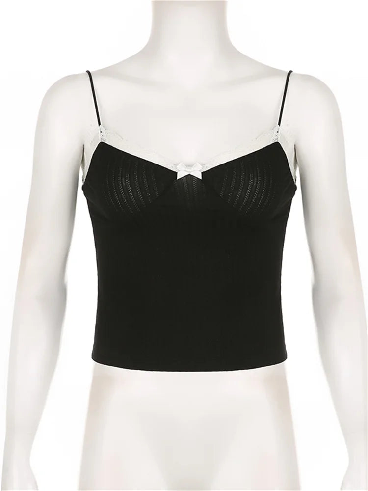 Lace Patchwork Autumn Camis Spaghetti Strap Tank with Long Sleeve Shrug Club Streetwear Crop Tops