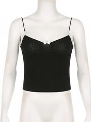 Lace Patchwork Autumn Camis Spaghetti Strap Tank with Long Sleeve Shrug Club Streetwear Crop Tops