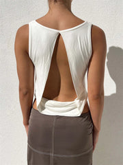 Backless Vest Summer  Sleeveless Deep V-neck Low Cut Ruched Tank Party Club Casual Tank Crop Tops