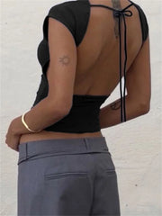 Casual Sleeveless Slim Fit Pullovers Backless Tie-up Female Base Vest Top Clubwear Crop Tops