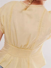 V Neck Low Cut Sleeveless Retro Solid Summer Slim Fit Lace Patchwork Button Down Cami Top