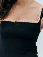 Mesh Patchwork Backless Ruffle Basic Strap Aesthetic Streetwear Cami Top