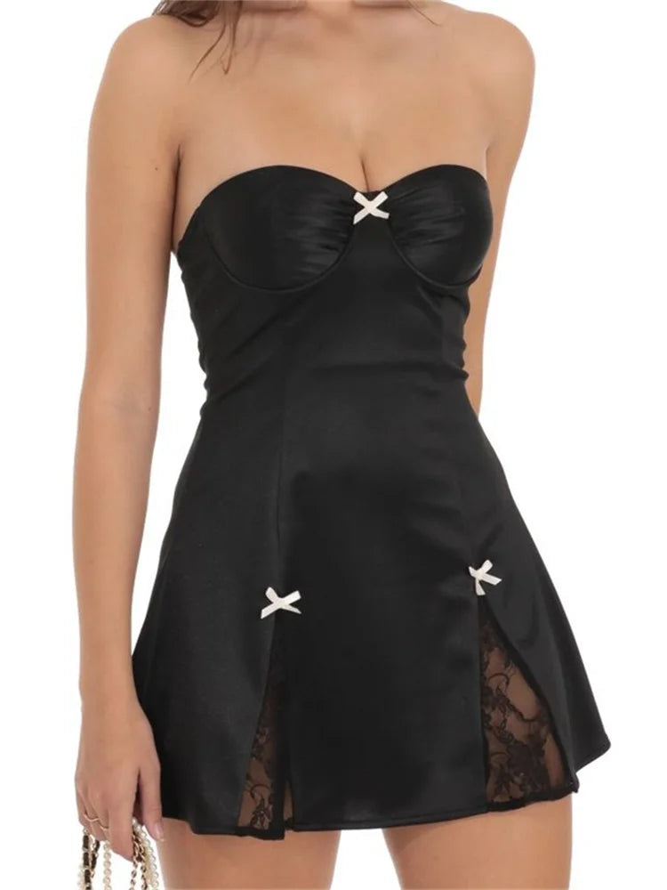 Strapless Off Shoulder Backless Bow Mini Dress