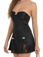 Strapless Off Shoulder Backless Bow Mini Dress