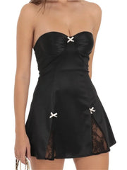 Strapless Off Shoulder Backless Bow Mini Dress