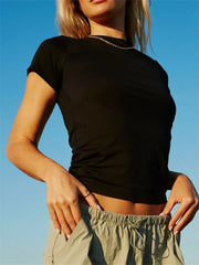 Short Sleeve Causal Basic Top Summer Slim Fit Solid Color Party Streetwear Pullover Tee