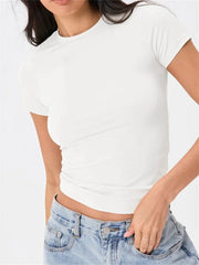 Short Sleeve Causal Basic Top Summer Slim Fit Solid Color Party Streetwear Pullover Tee