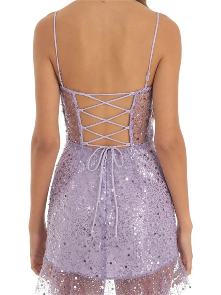 Sleeveless Strap Sequined Mini Dress