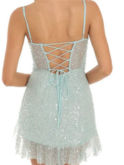 Sleeveless Strap Sequined Mini Dress