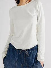 Solid Basic Long Sleeve Round Neck Solid Spring Autumn Slim Fit Streetwear Casual Top Tee