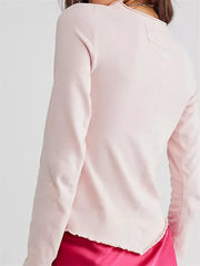 Solid Basic Long Sleeve Round Neck Solid Spring Autumn Slim Fit Streetwear Casual Top Tee