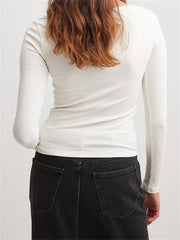 Spring Autumn Slim Ribbed Solid Color Long Sleeve Square Neck Buttons Up Streetwear New Tee