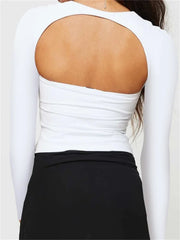 Square Neck Low Cut Sexy Grunge Long Sleeve Slim Fit Ruched Backless 90s Streetwear Tee