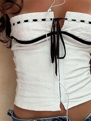 Tube Y2K Off Shoulder Sexy Sleeveless Busiters Top Fairy Grunge Front Tie-up Mini Vest  Crop Tops